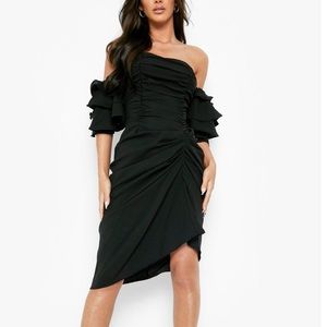 Rouched midi dress off the shoulder dress